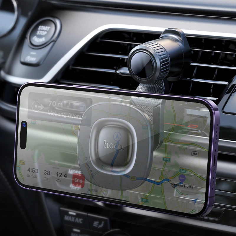 Автотримач для телефона HOCO H74 Crown ring magnetic car holder(air outlet) Black Metal Gray — фото 8