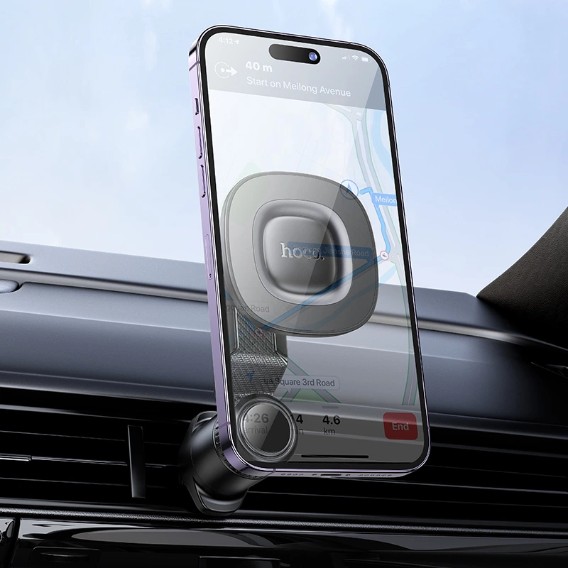Автотримач для телефона HOCO H74 Crown ring magnetic car holder(air outlet) Black Metal Gray — фото 9