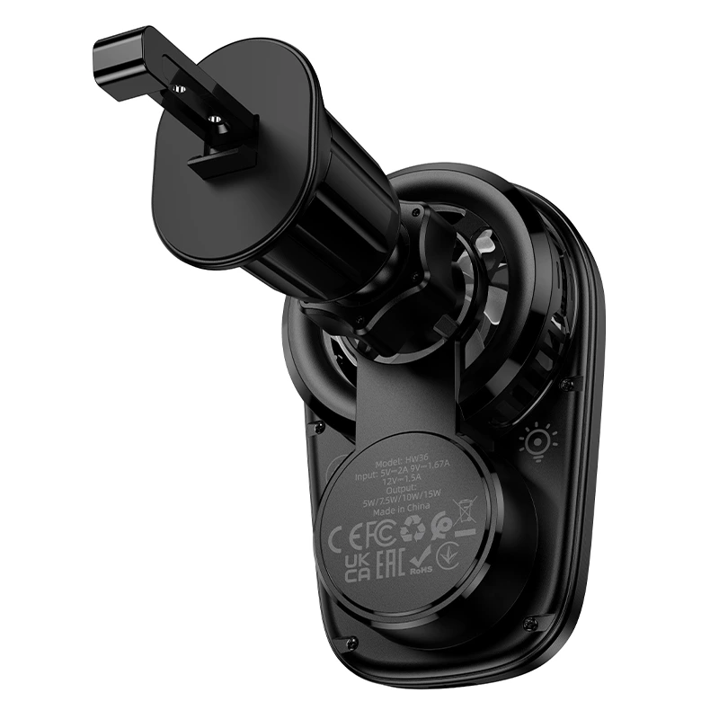 Автотримач для телефона з БЗП HOCO HW36 electric rotating magnetic wireless fast charging car holder(air outlet) Black — фото 6
