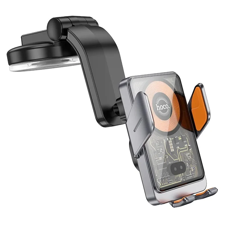 Автотримач для телефона з БЗП HOCO HW8 Transparent Discovery Edition wireless fast charging car holder(center console) Metal Gray — фото 3