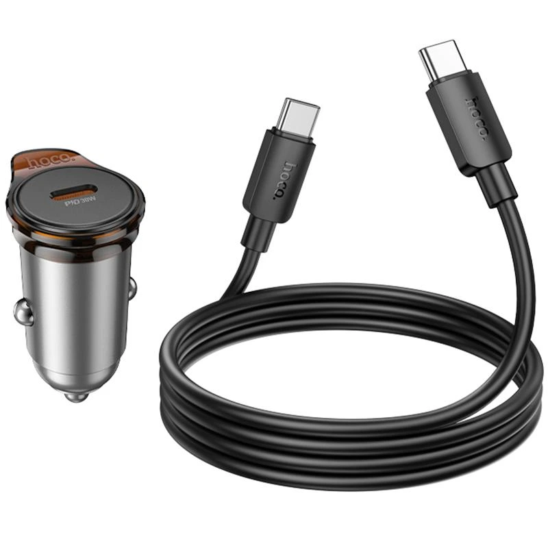 АЗП Hoco NZ16 Rigorous PD30W (1USB-C) + кабель Type-C to Type-C Metal grey