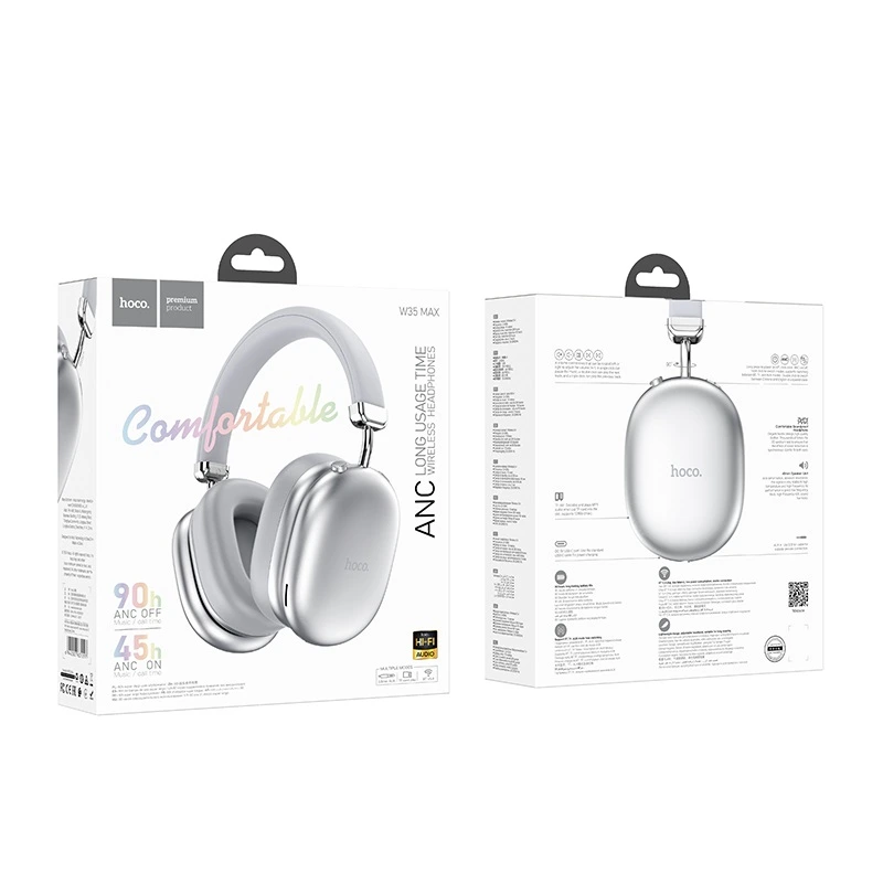 Бездротові накладні навушники HOCO W35 Max Auspicious ANC noise reduction BT headphones Silver
