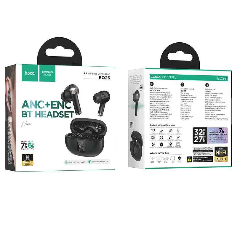 Бездротові навушники HOCO EQ26 Nice true wireless ANC+ENC BT headset Black