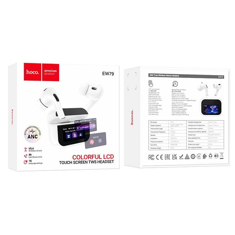 Бездротові навушники HOCO EW79 Bright true wireless ANC touch screen BT headset White