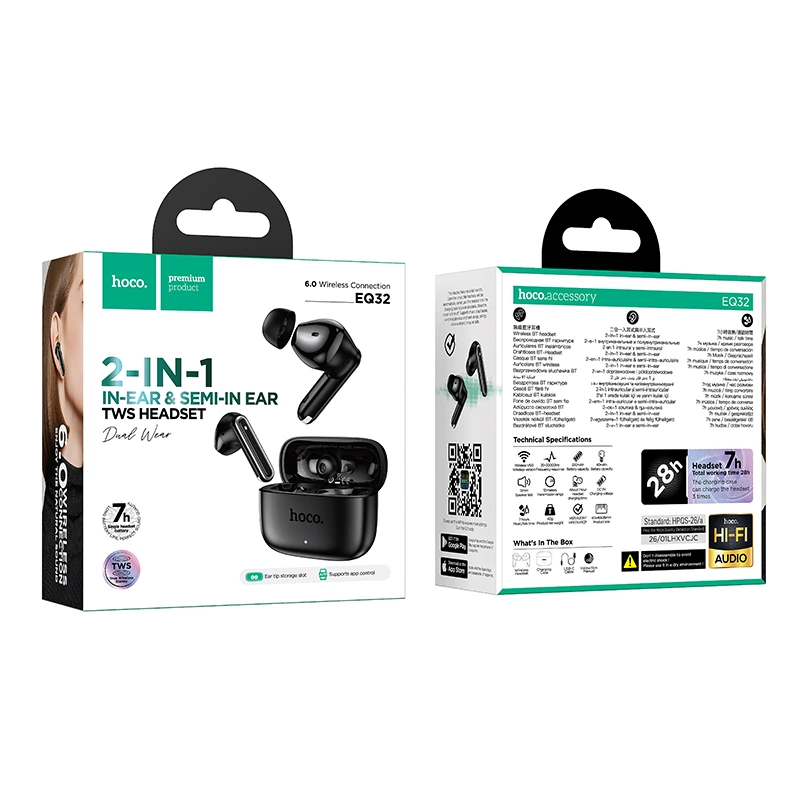 Бездротові навушники TWS HOCO EQ32 Astute wireless BT headset(App) Black