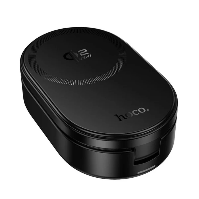 Бездротовий зарядний пристрій HOCO CQ23 Pole Qi2.2 3-in-1 magnetic wireless fast charger Black — фото 3