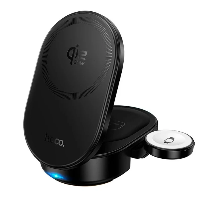 Бездротовий зарядний пристрій HOCO CQ23 Pole Qi2.2 3-in-1 magnetic wireless fast charger Black — фото 4