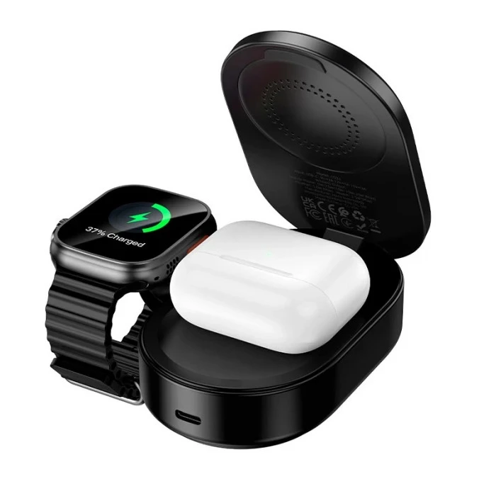 Бездротовий зарядний пристрій HOCO CQ23 Pole Qi2.2 3-in-1 magnetic wireless fast charger Black — фото 5