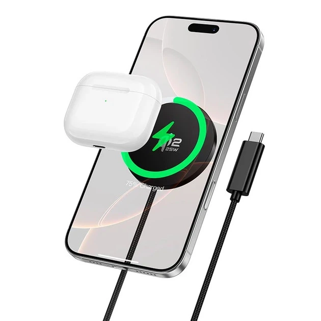 Бездротовий зарядний пристрій HOCO CW63 Pro Fast Qi2.2 magnetic wireless fast charger Black — фото 4