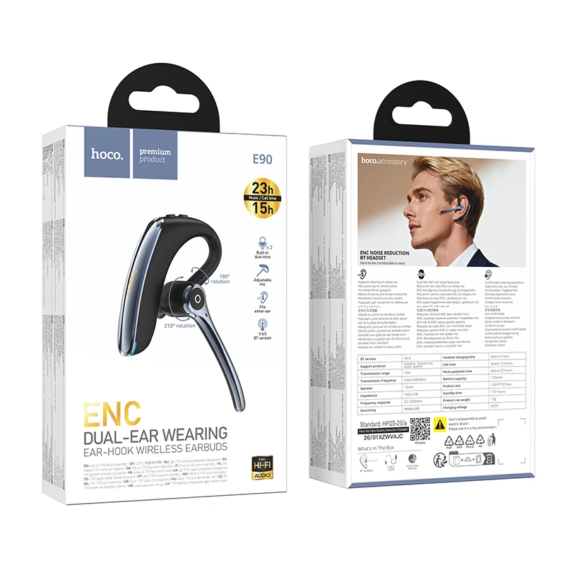 Bluetooth гарнітура HOCO E90 Liya ENC noise reduction BT headset Black