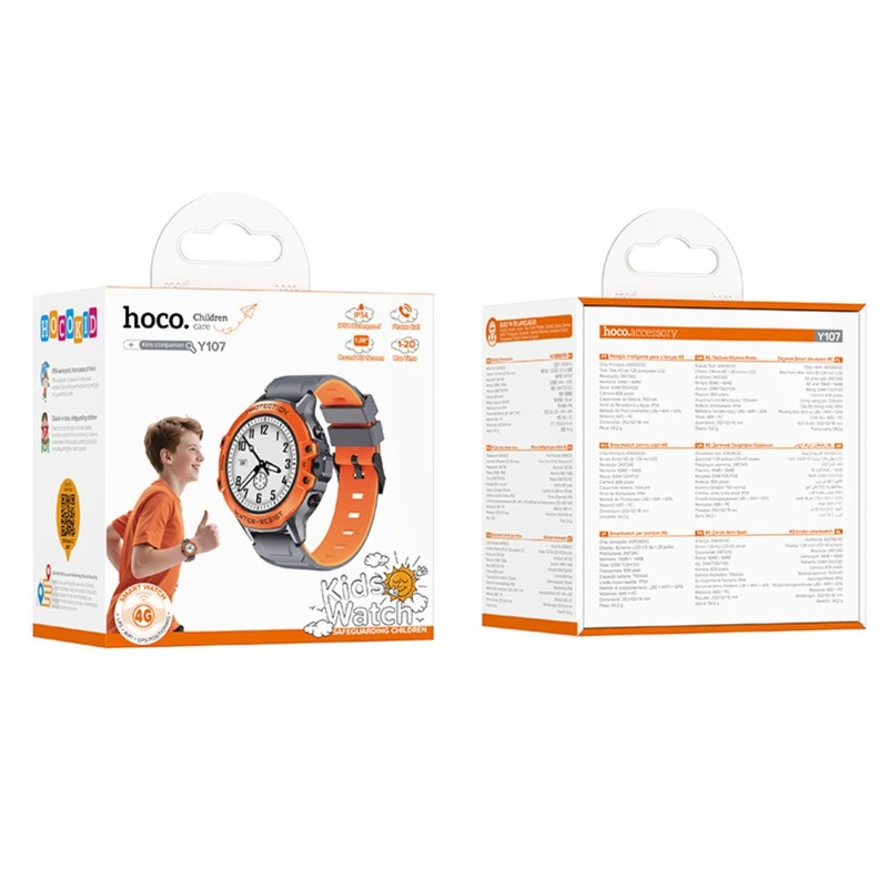 Дитячий смарт-годинник HOCO Y107 4G 32mm. 700 mAh. IP54. children phone watch orange
