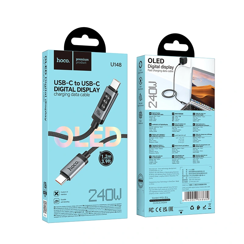 Кабель HOCO U148 Lord 100W digital display charging data cable Type-C Black