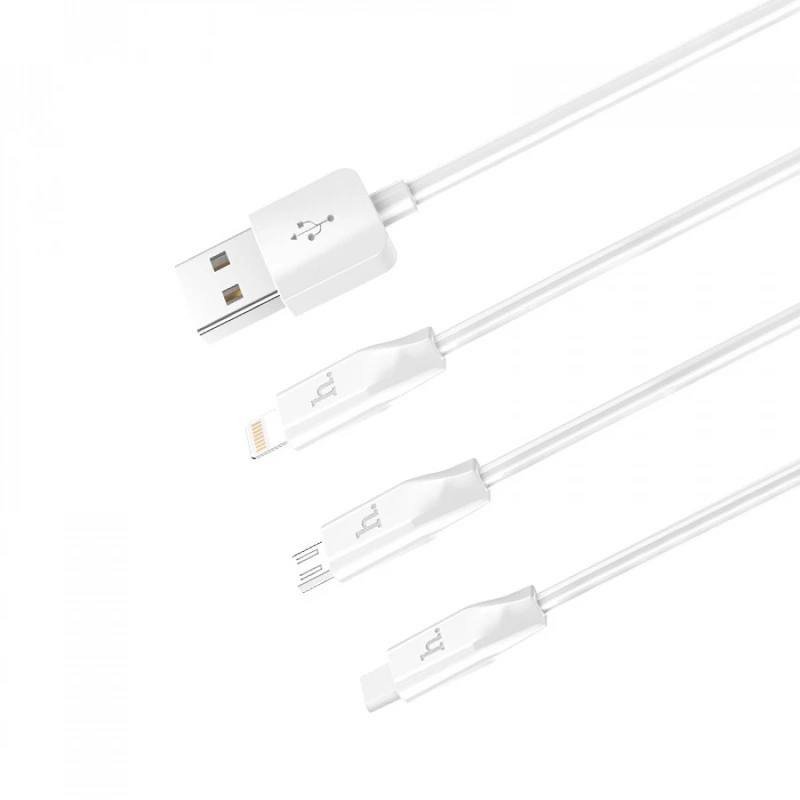 Кабель Hoco X1 Rapid charging 3в1 (Lightning /micro USB/Type-C) 1м- білий