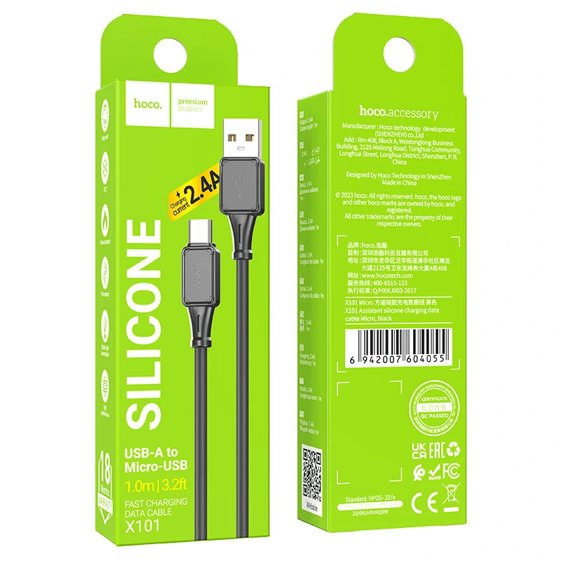 Кабель HOCO X101 Assistant silicone charging data cable Micro Black