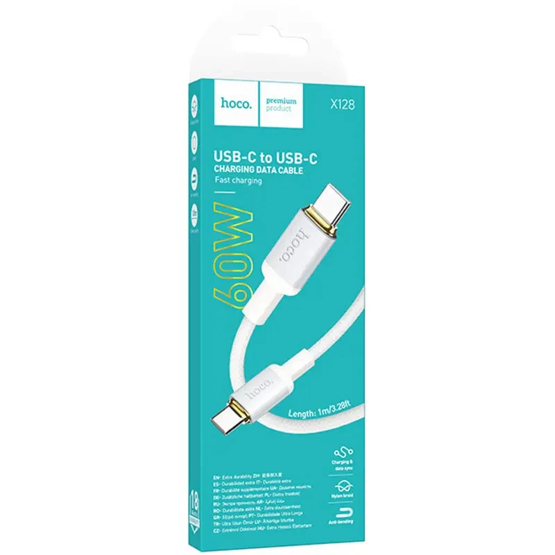 Кабель HOCO X128 Benefit charging data cable C to C White — фото 4