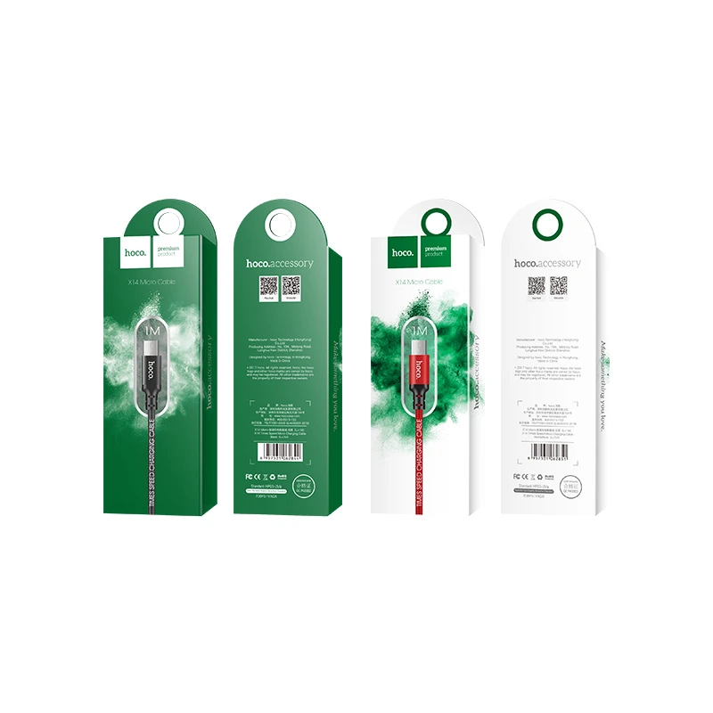 Кабель HOCO X14 USB to Micro 2,4A, 1m, nylon, aluminum connectors, Black
