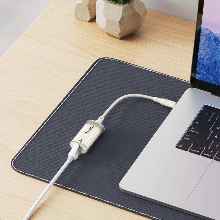 Кабель-перехідник HOCO UA41 UA41B Crystal Type-C ethernet adapter(100 mbps) apricot — фото 7