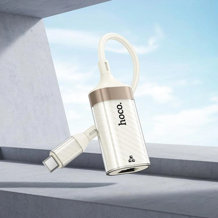 Кабель-перехідник HOCO UA41 UA41B Crystal Type-C ethernet adapter(100 mbps) apricot — фото 8