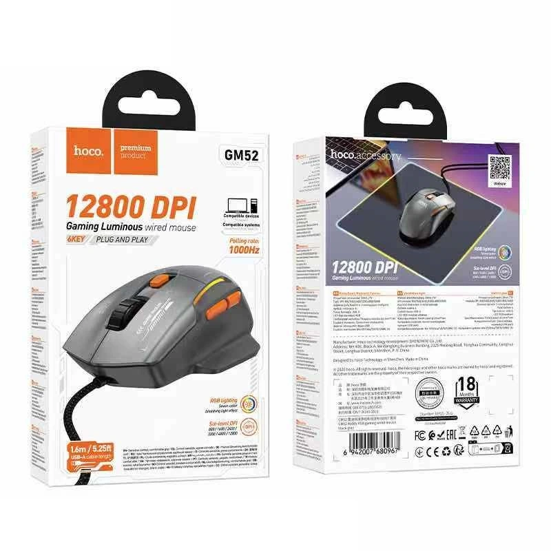 Маніпулятор миша HOCO GM52 Reddy RGB gaming wired mouse Black