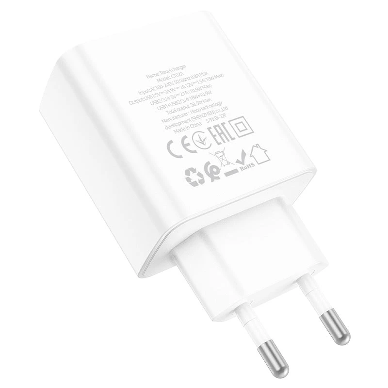 Мережевий зарядний пристрій HOCO C102A Fuerza QC3.0 four-port charger 18W White — фото 4