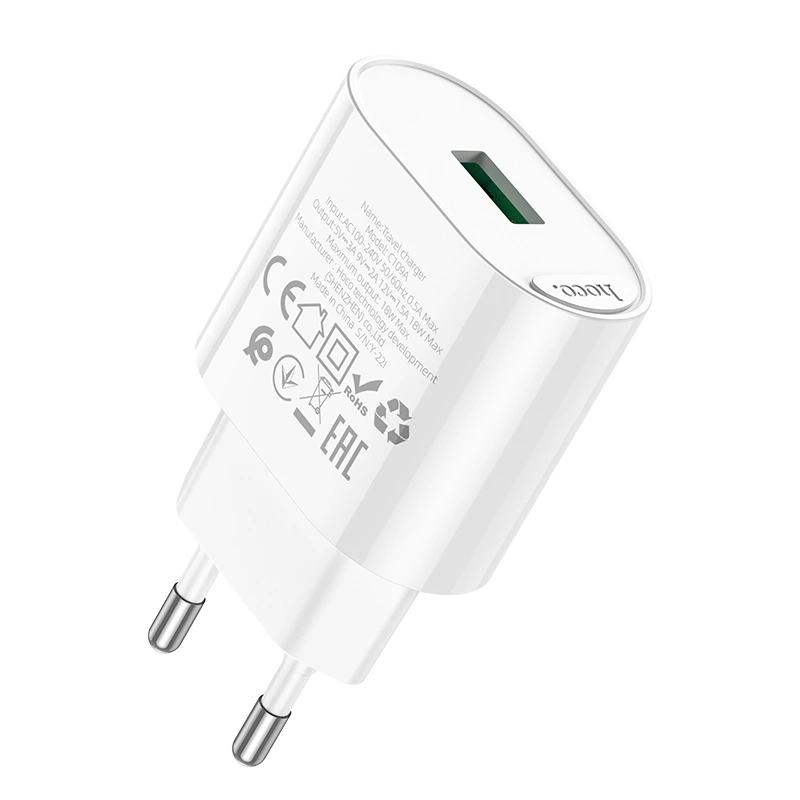 Мережевий зарядний пристрій HOCO C109A Fighter single port QC3.0 charger 18W White — фото 3