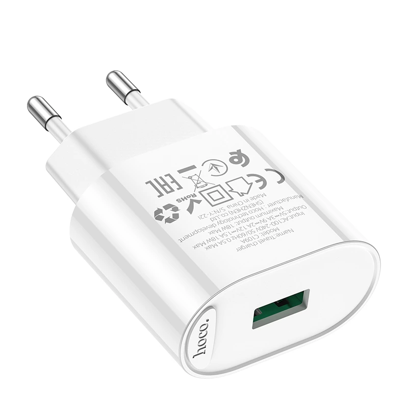 Мережевий зарядний пристрій HOCO C109A Fighter single port QC3.0 charger 18W White — фото 5