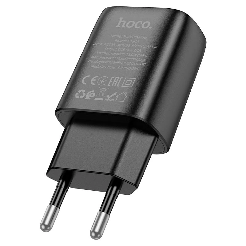 Мережевий зарядний пристрій HOCO C134A Solid single port charger (EU) Black — фото 4