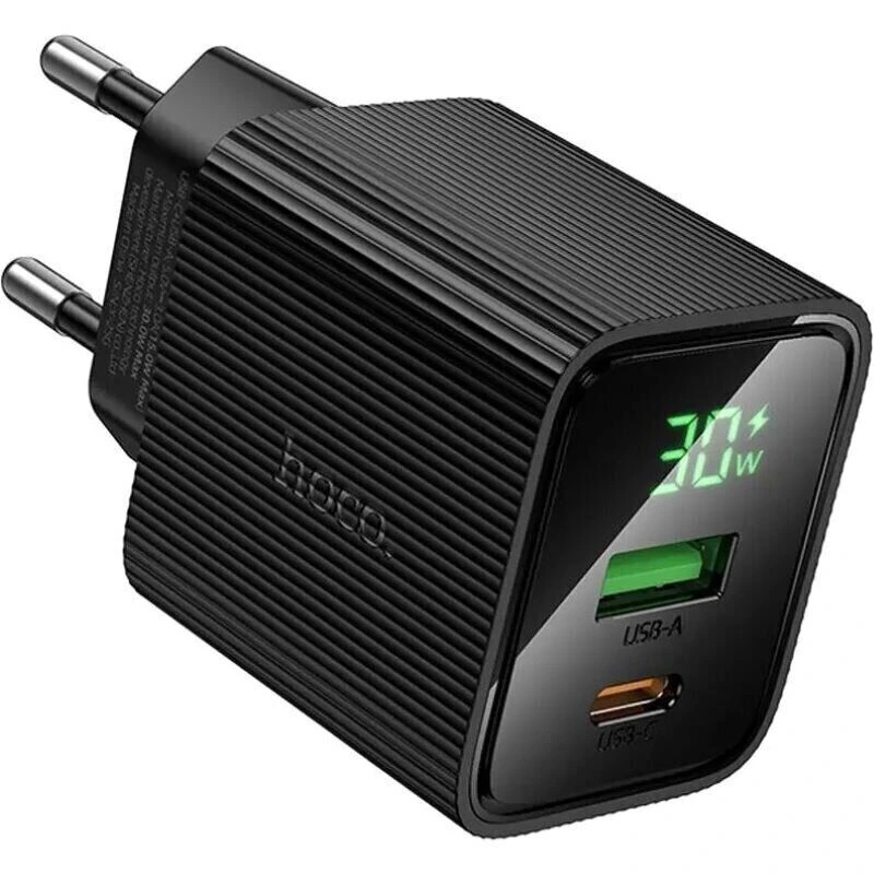 Мережевий зарядний пристрій HOCO CS84A Excellent PD30W+QC3.0 charger with digital display Black