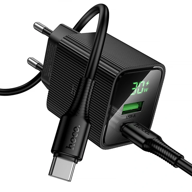 Мережевий зарядний пристрій HOCO CS84A Excellent PD30W+QC3.0 charger with digital display set(C to C) — фото 2