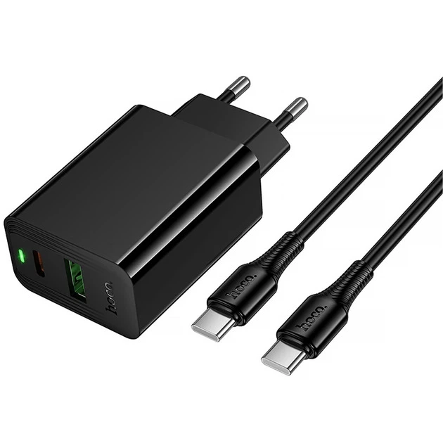 Мережевий зарядний пристрій HOCO CS95A Leader PD30W+QC3.0 charger set(C to C) Black