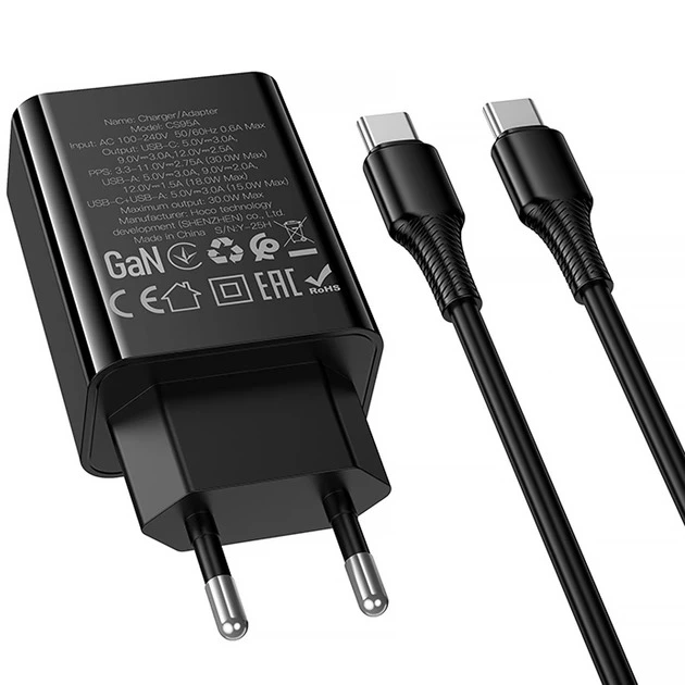 Мережевий зарядний пристрій HOCO CS95A Leader PD30W+QC3.0 charger set(C to C) Black — фото 5