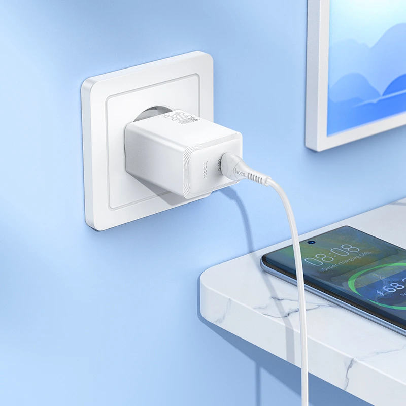 Мережевий зарядний пристрій HOCO N70 Nuevo single port PD30W charger set(C to C) White — фото 5