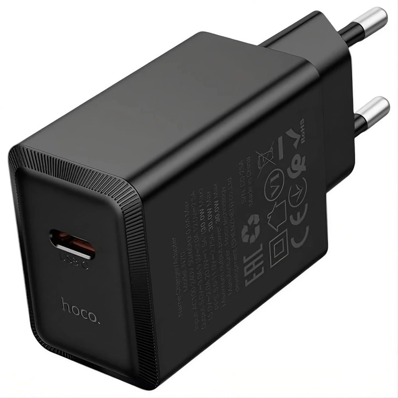 Мережевий зарядний пристрій HOCO N70 Nuevo single port PD30W charger set(C to iP) Black