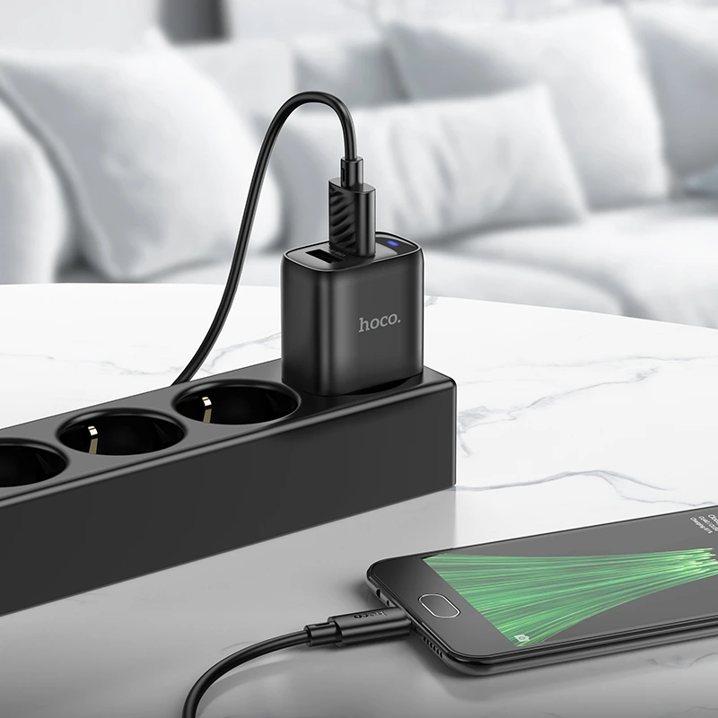 Мережевий зарядний пристрій з кабелем HOCO C141A Smart dual-port charger set(Micro) Black — фото 5