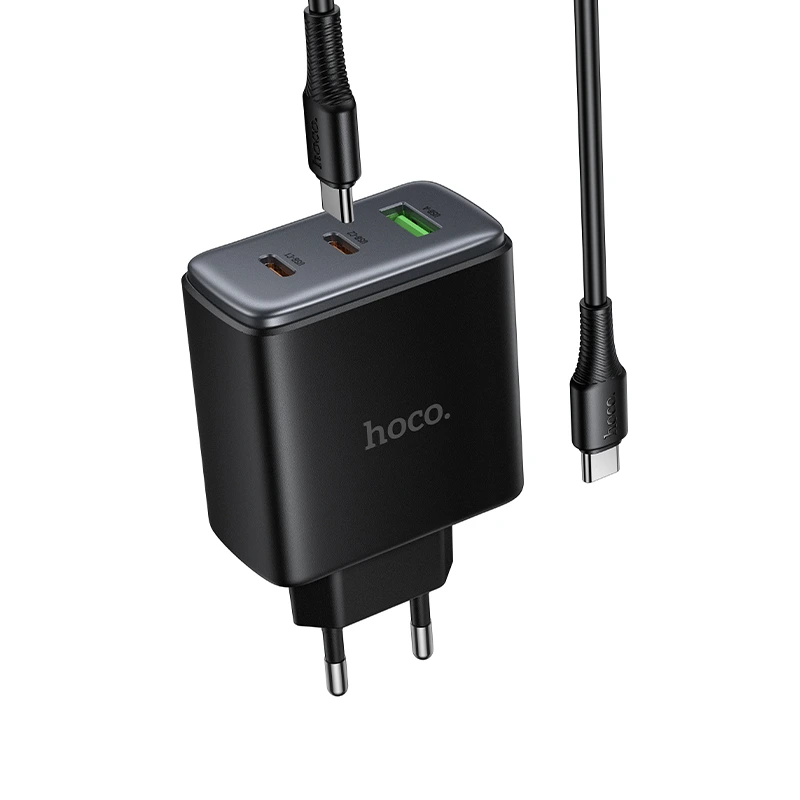 Мережевий зарядний пристрій з кабелем HOCO C160A Upgrade PD65W(2C1A) charger set(C to C) Black — фото 4