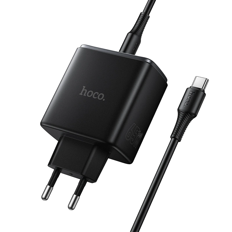 Мережевий зарядний пристрій з кабелем HOCO C160A Upgrade PD65W(2C1A) charger set(C to C) Black — фото 5