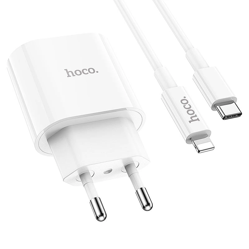 Мережевий зарядний пристрій з кабелем HOCO C94A Metro single port PD20W charger set(C to iP) White — фото 2