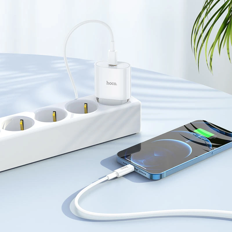 Мережевий зарядний пристрій з кабелем HOCO C94A Metro single port PD20W charger set(C to iP) White — фото 4