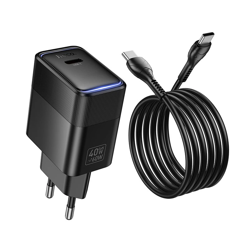Мережевий зарядний пристрій з кабелем HOCO CS113A Lounge single port PD40W charger Black