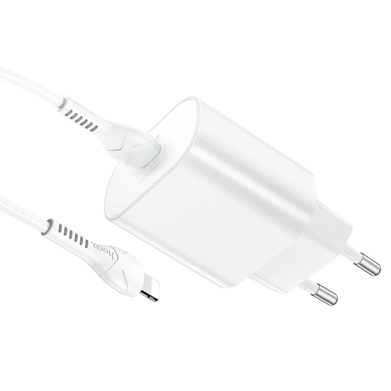 Мережевий зарядний пристрій з кабелем HOCO N22 Jetta PD25W charger set (Type-C to iP)(EU) White — фото 3