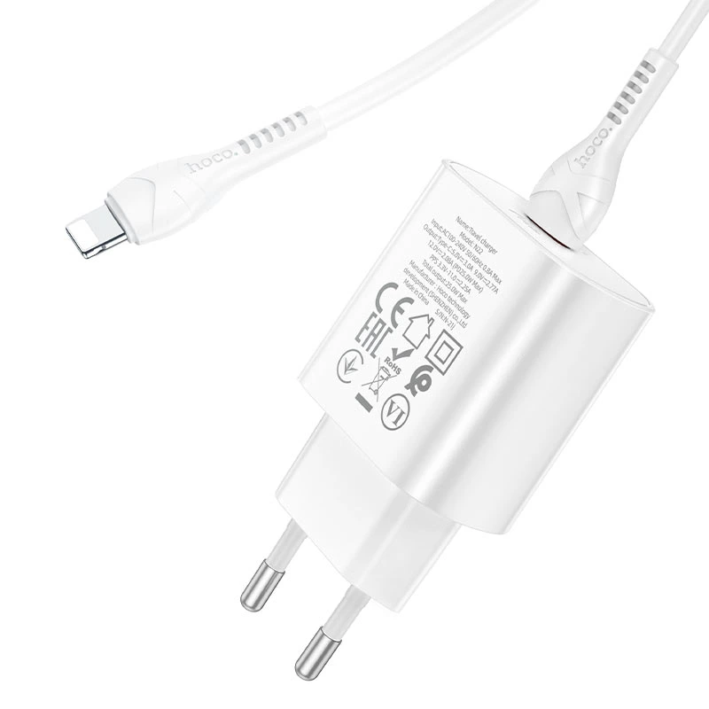 Мережевий зарядний пристрій з кабелем HOCO N22 Jetta PD25W charger set (Type-C to iP)(EU) White — фото 4