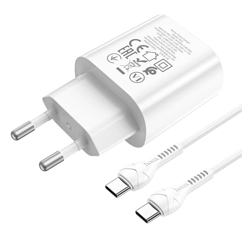 Мережевий зарядний пристрій з кабелем HOCO N22 Jetta PD25W charger set(Type-C to Type-C)(EU) White — фото 5