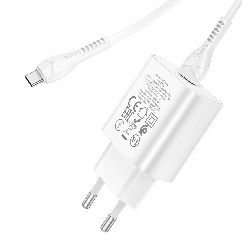 Мережевий зарядний пристрій з кабелем HOCO N22 Jetta PD25W charger set(Type-C to Type-C)(EU) White — фото 6