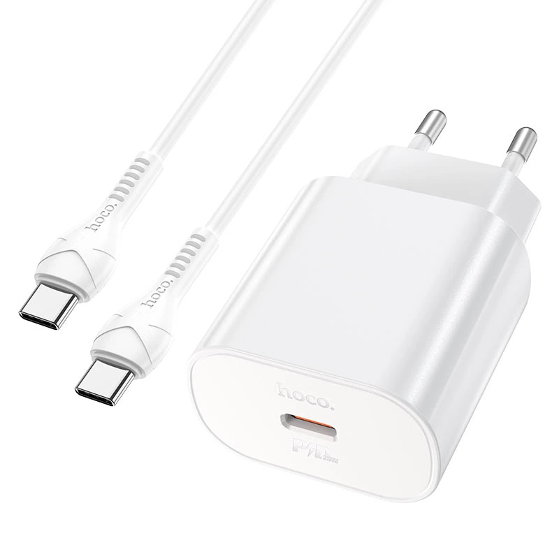 Мережевий зарядний пристрій з кабелем HOCO N22 Jetta PD25W charger set(Type-C to Type-C)(EU) White — фото 7
