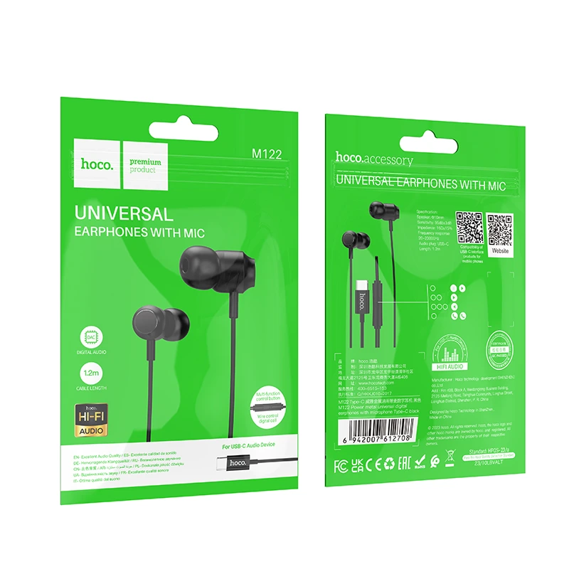 Навушники дротові HOCO M122 Power metal universal digital earphones with microphone (Type-C) Black
