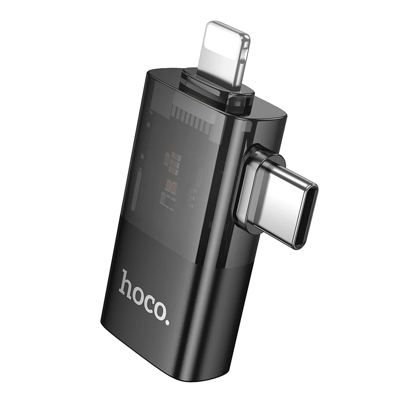 Перехідник HOCO UA36E iP male/C male to USB female OTG 2-in-1 transparent adapter — фото 3