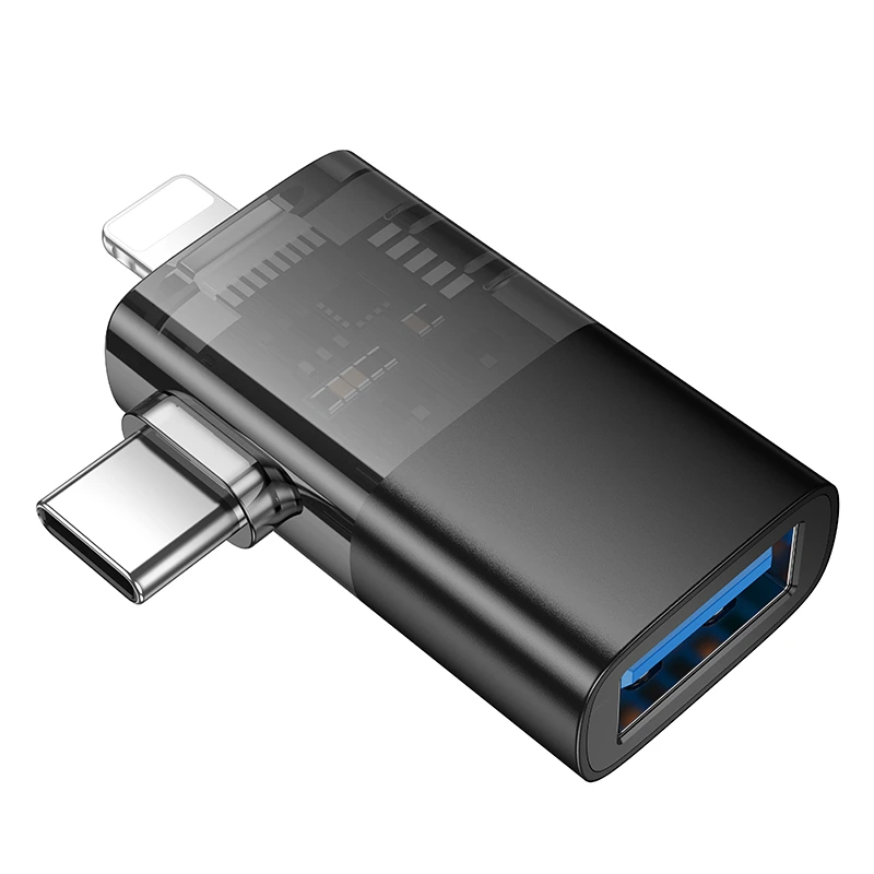 Перехідник HOCO UA36E iP male/C male to USB female OTG 2-in-1 transparent adapter — фото 4