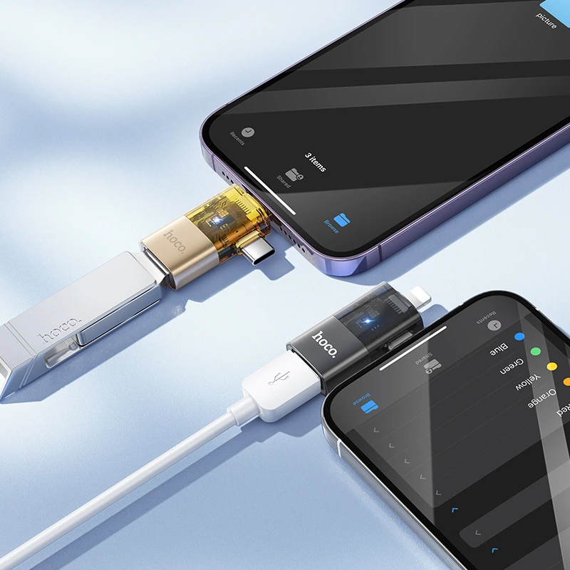 Перехідник HOCO UA36E iP male/C male to USB female OTG 2-in-1 transparent adapter — фото 6