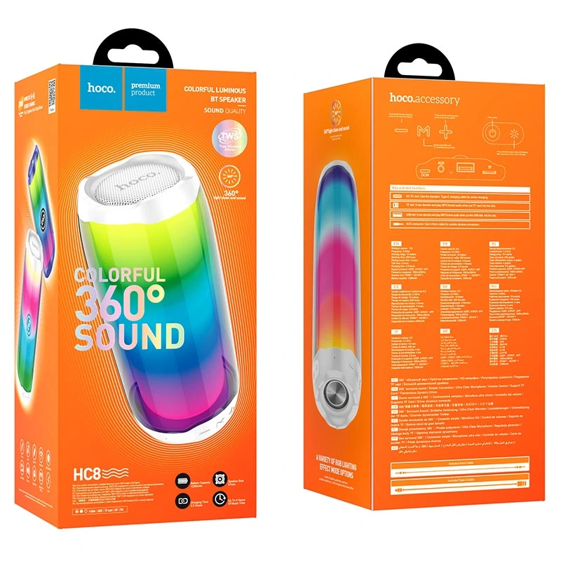 Портативна колонка HOCO HC8 Pulsating colorful luminous wireless speaker, 10W, White