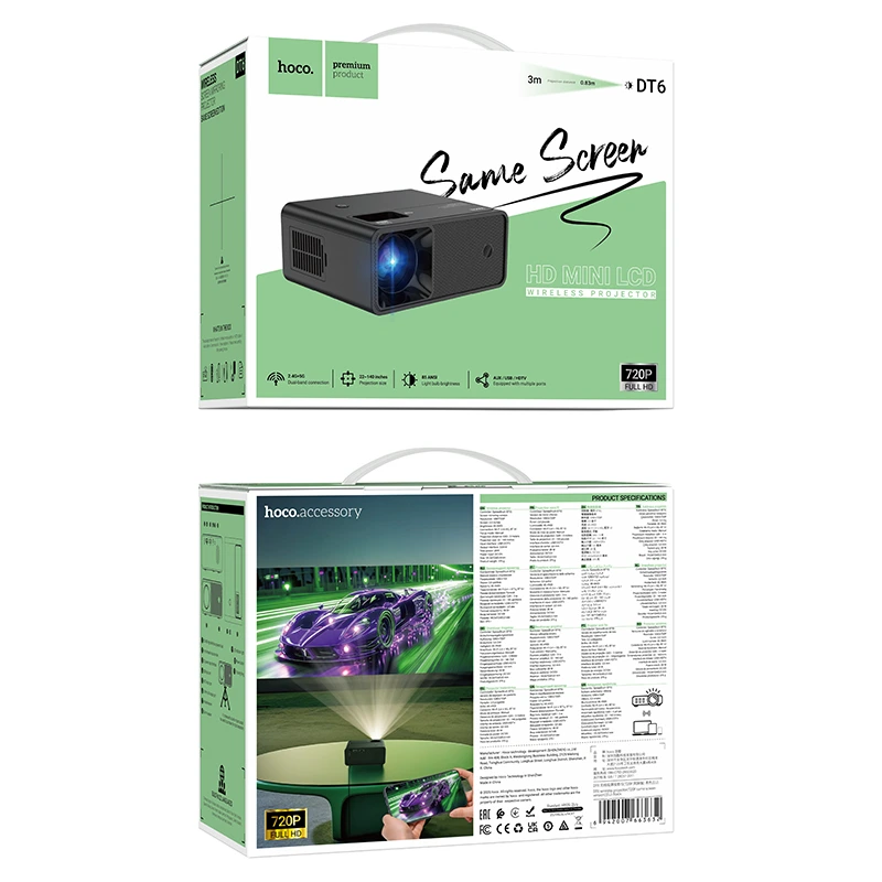 Проектор HOCO DT6 wireless projector (720P same screen version) (EU)